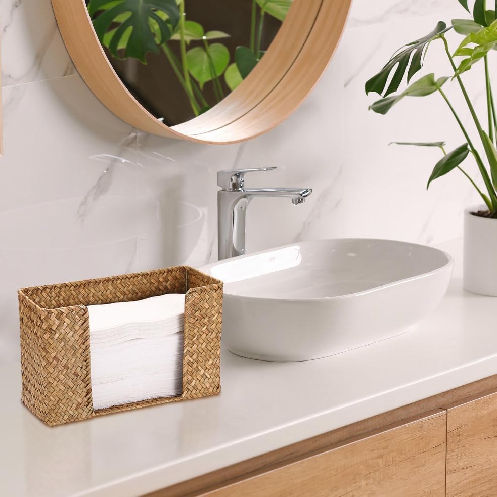Sumnacon Folded Paper Towel Holder Wicker Countertop Paper Towels Dispenser for Bathroom Toilet Kitchen Restaurant, Farmhouse Woven Napkin Holder Organizer for Multifold C-Fold, Trifold Hand Towels - Image 2