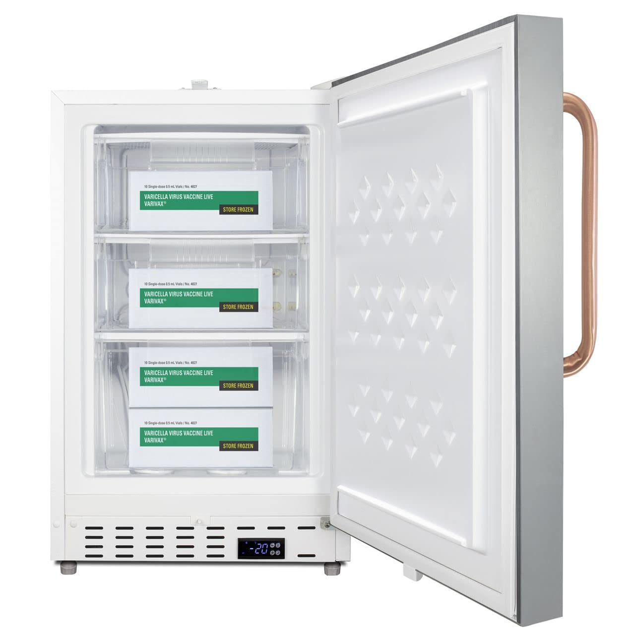 Accucold 20” Freezer, 2.47 cu.ft. Capacity, Undercounter, Built-in, Breakroom, ADA Compliant, -25°C Storage, Copper Handle, Stainless Steel - ADA305AFSSTBC on Fridge.com