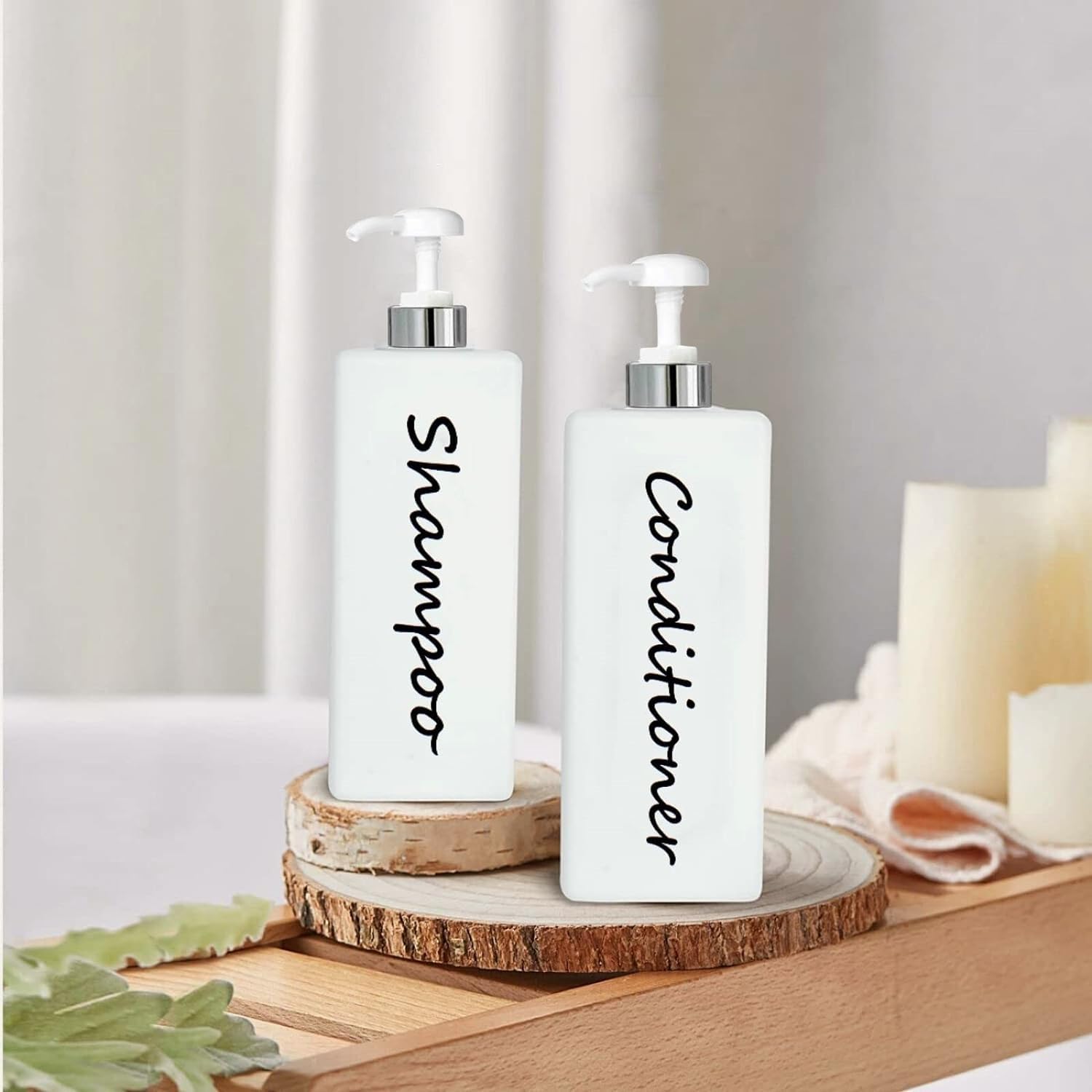 Dispensador de champú y acondicionador de 21 onzas (juego de 3) botellas de bomba de champú recargables modernas para jabón de ducha, juego de dispensador de champú vacío, acondicionador y lavado