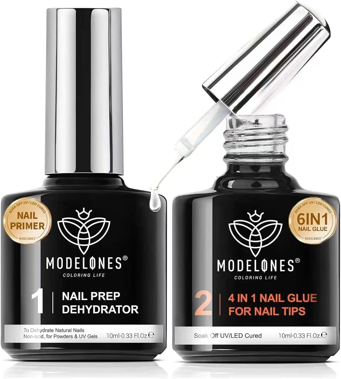 6 in 1 Nail Glue & Gel Nail Prep Dehydrator Set, Gel Nail Polish Kit Nail Extension Set for False Nail Tips/Acrylic Nails/Base Gel/Bloom Gel/Adhesive Bond, Long Lasting Curing Needed