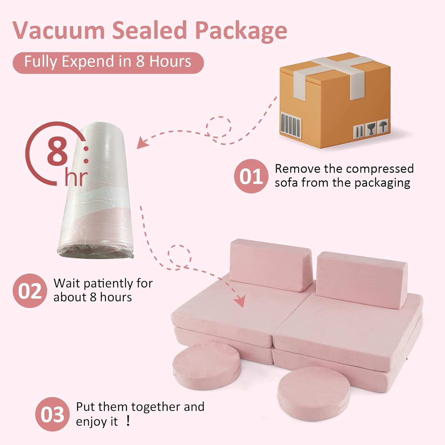 INFANS Modular Kids Play Couch, Toddler Sectional Fort Building Sofa for Playroom, Bedroom, Convertible Soft Foam Furniture Playset and Floor Cushion for Boys and Girls (Pink)
