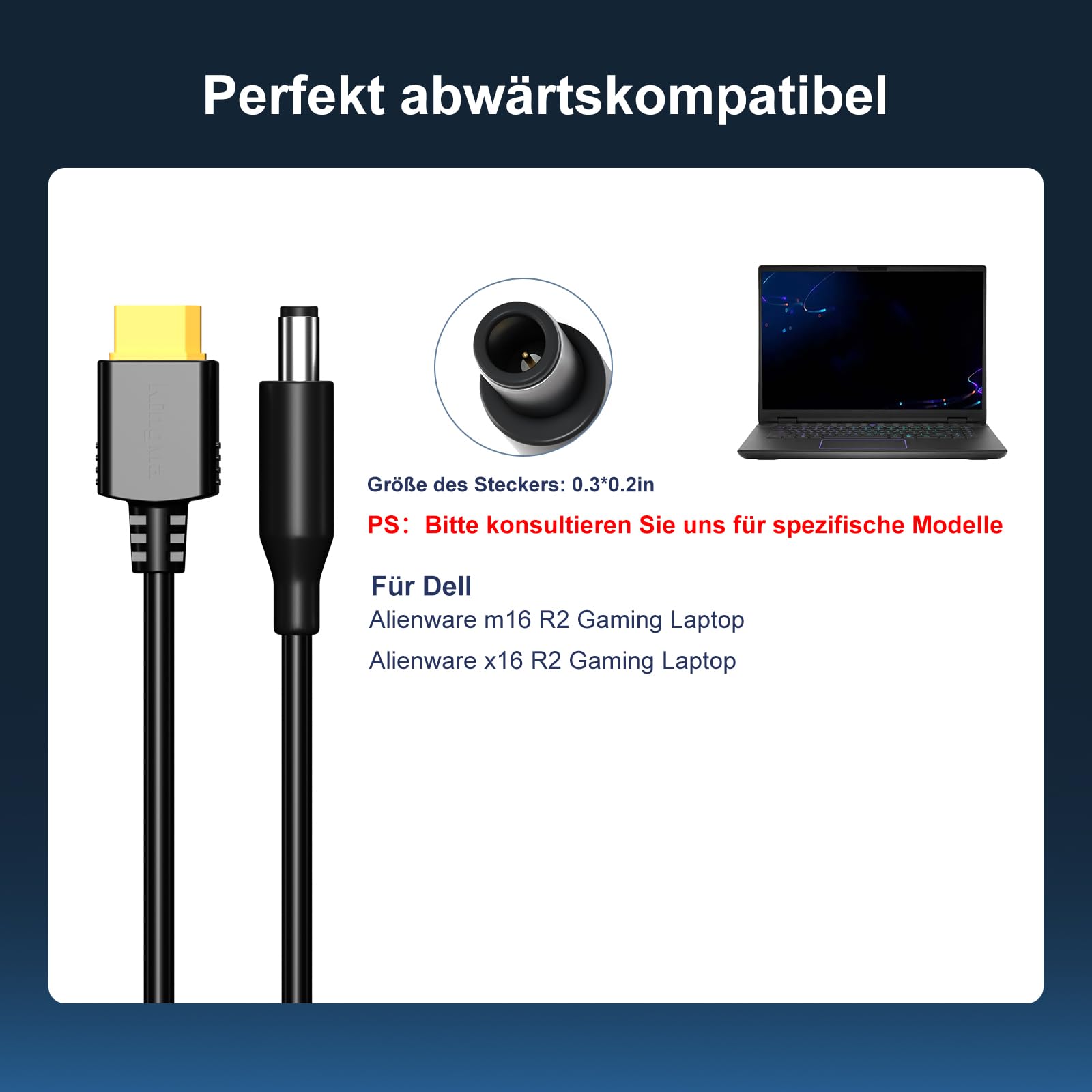 Caricatore portatile da 260 W (20 V/13 A), compatibile con Dell Alienware m16 R2/X16 R2, portatile GaN pieghevole per laptop da gioco, caricatore rapido PD 3.0 con cavo da 74 – 50 mm