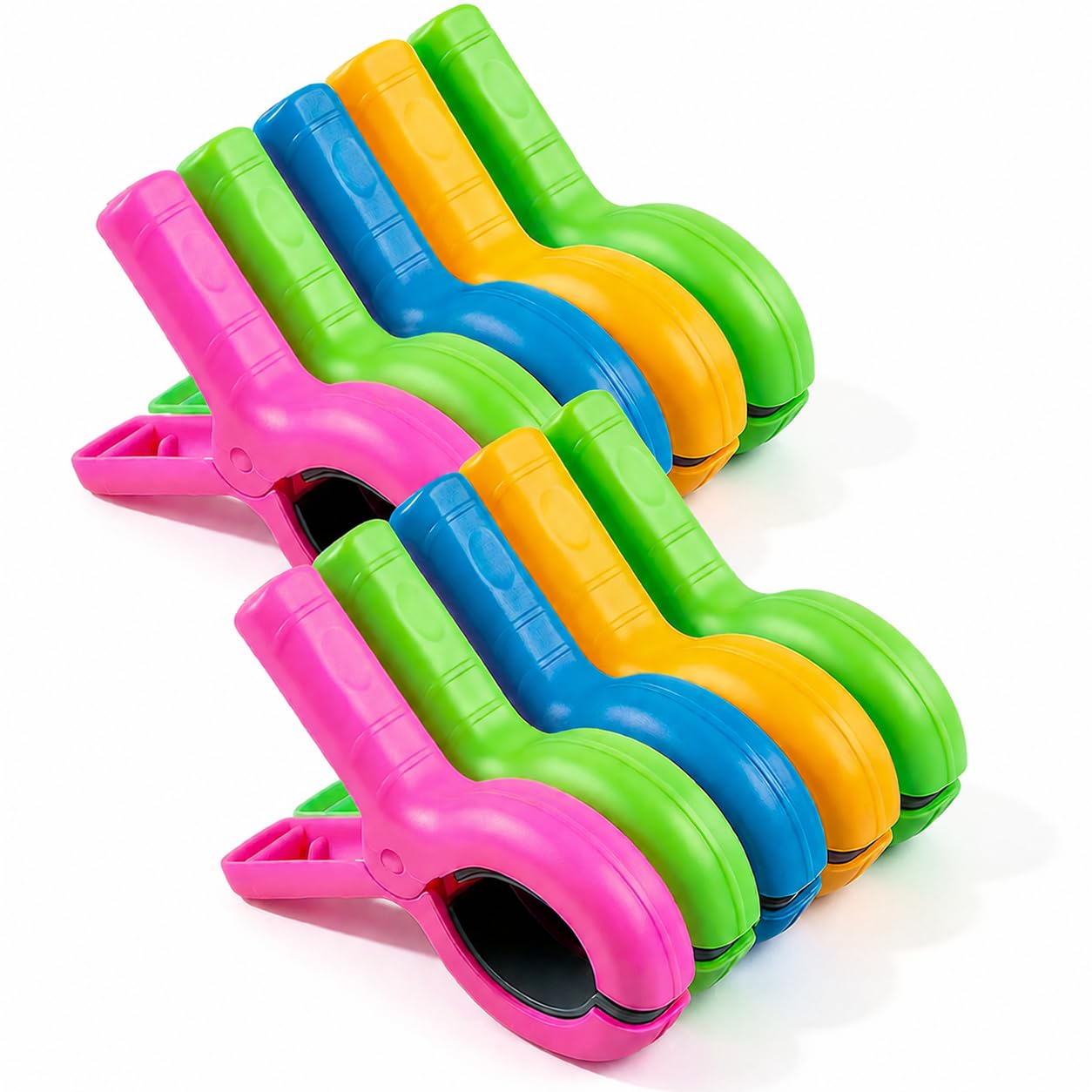 Photo 1 of 10 Pack Beach Towel Clips for Beach Chairs, Large Towel Holder for Pool Chair On Cruise, Heavy Duty Rainbow Clothes Pins, Laundry Clip Cruise Essentials Colored