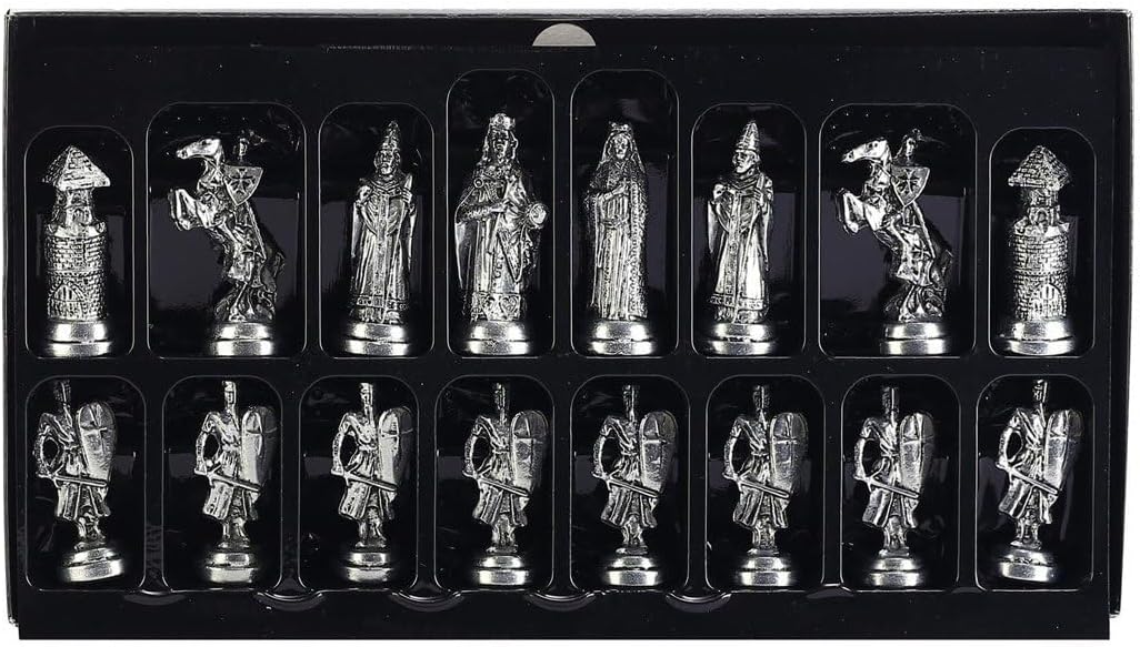 Ottoman vs Byzantine Figures Metal Chess Set for Adults,Handmade Pieces and Natural Solid Wooden Chess Board,Pearl Design Around Board and Storage Inside (Walnut)