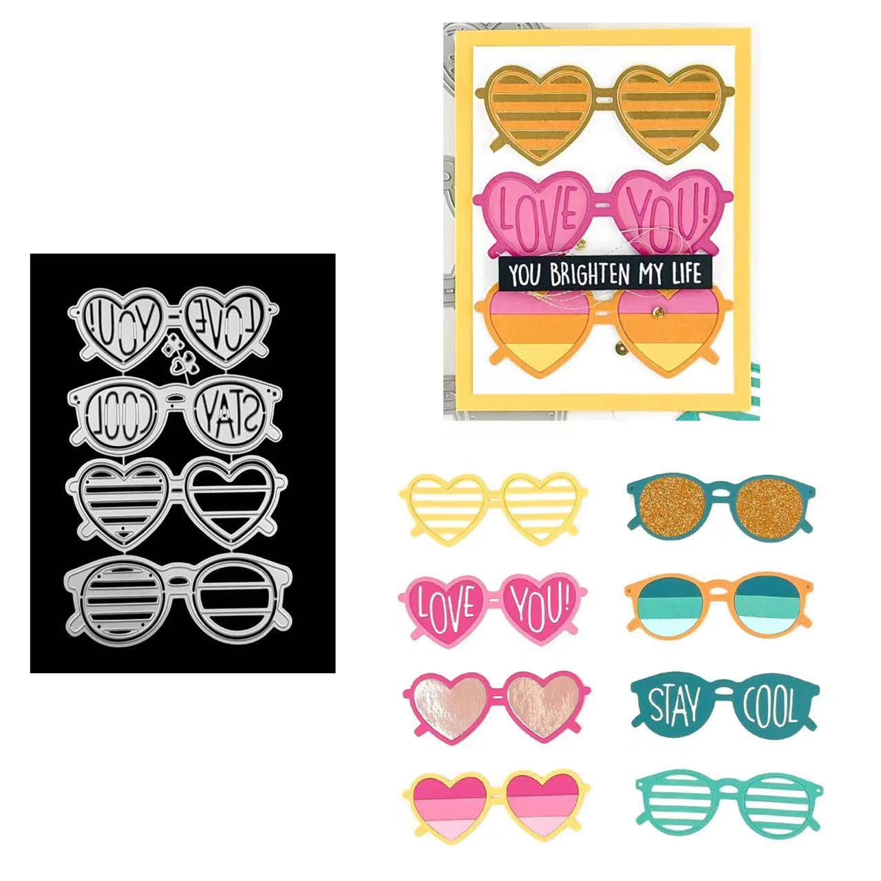 JIHFOHHA Love Sunglasses Cutting Die Cool Glasses Embossing Metal Dies Cut for DIY Scrapbooking Album Decorative Paper Crafting Card Making