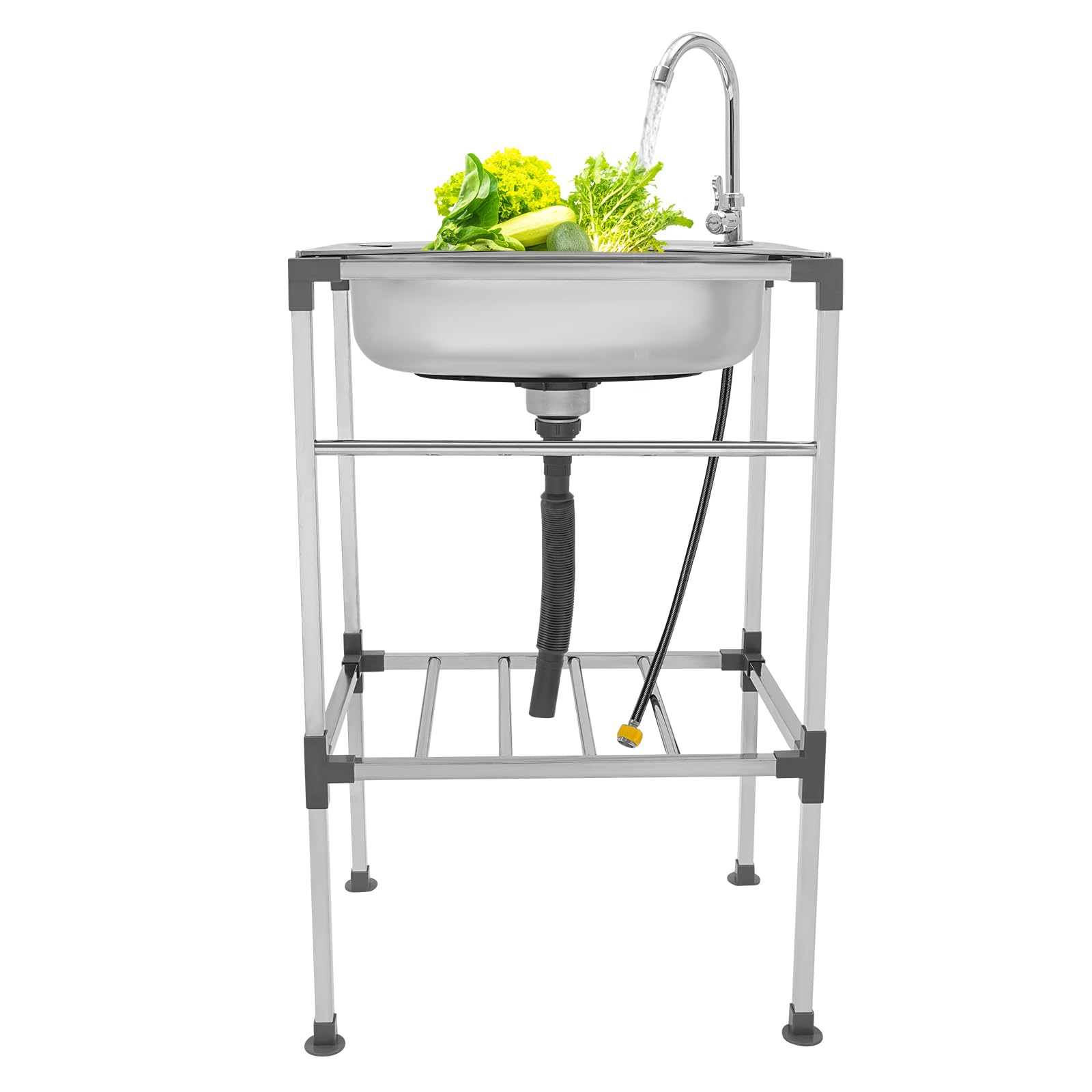 Fregadero de acero inoxidable, fregadero para exteriores, independiente con grifo, para hogares, restaurantes, lavaderos, 53 x 38 x 83 cm (C)