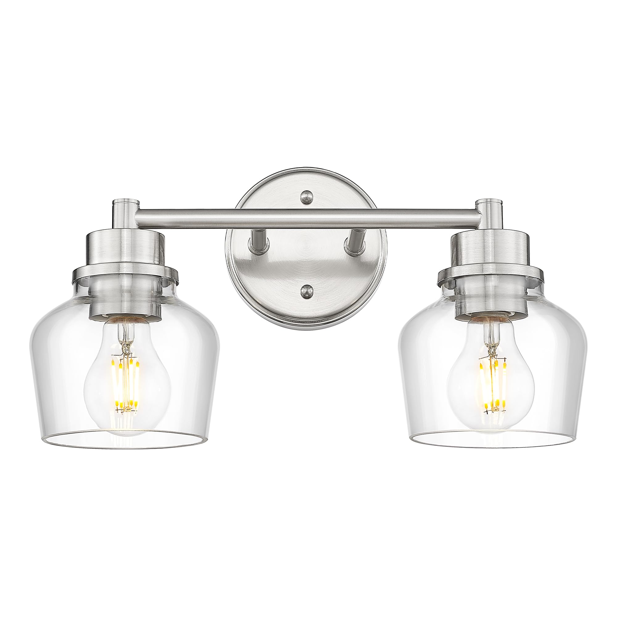 Emak 2-Light Vanity Lights, Brushed Nickel Bathroom Lights Over Mirror with Clear Glass Shade, Modern Bathroom Wall Sconces, VL122-BN-CG-2