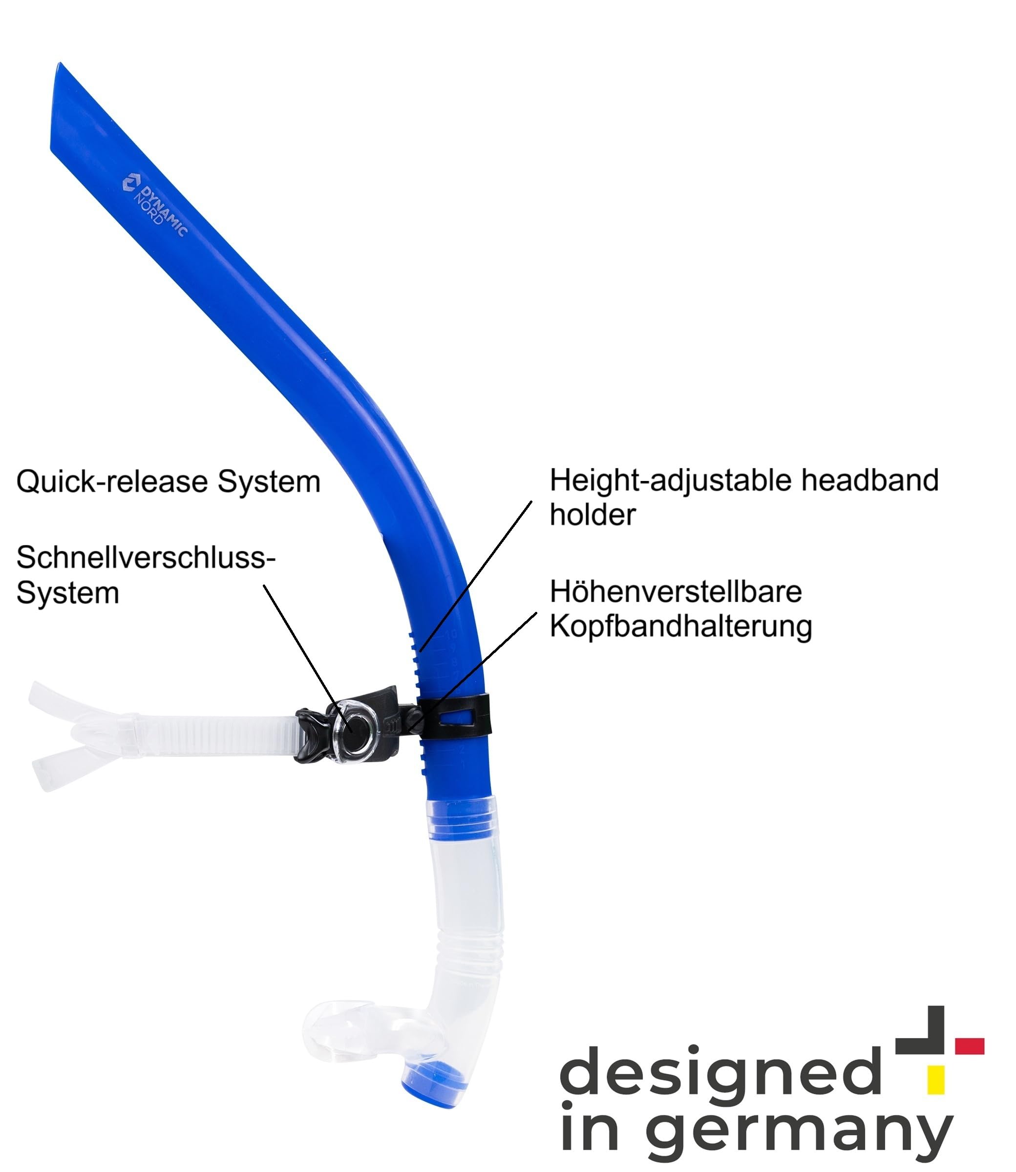 Tubo de Snorkel Premium para natación – Diseñado en Alemania - Tubo de Snorkel Frontal con Boquilla de Silicona, Diadema de Silicona, Tubo de Snorkel para natación
