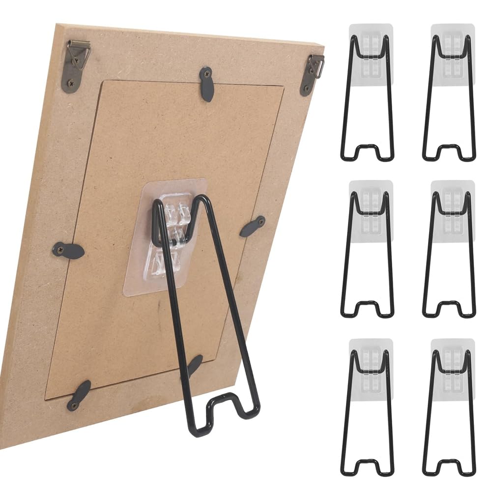 CTRLZS 6 Pcs Picture Frame Bracket, Picture Frame Easel Bracket, with Self-Adhesive for 5.9 to 10.2 Inch Picture Frame Easel
