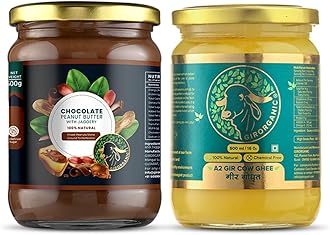 Premium A2 Pure Ghee (500 ml) & Chocolate Peanut Butter (500 gm) Combo Pack | High In Nutrients | Healthy & Natural | 100% Organic | Made In India | Gopal Ratna Award Winner 2023