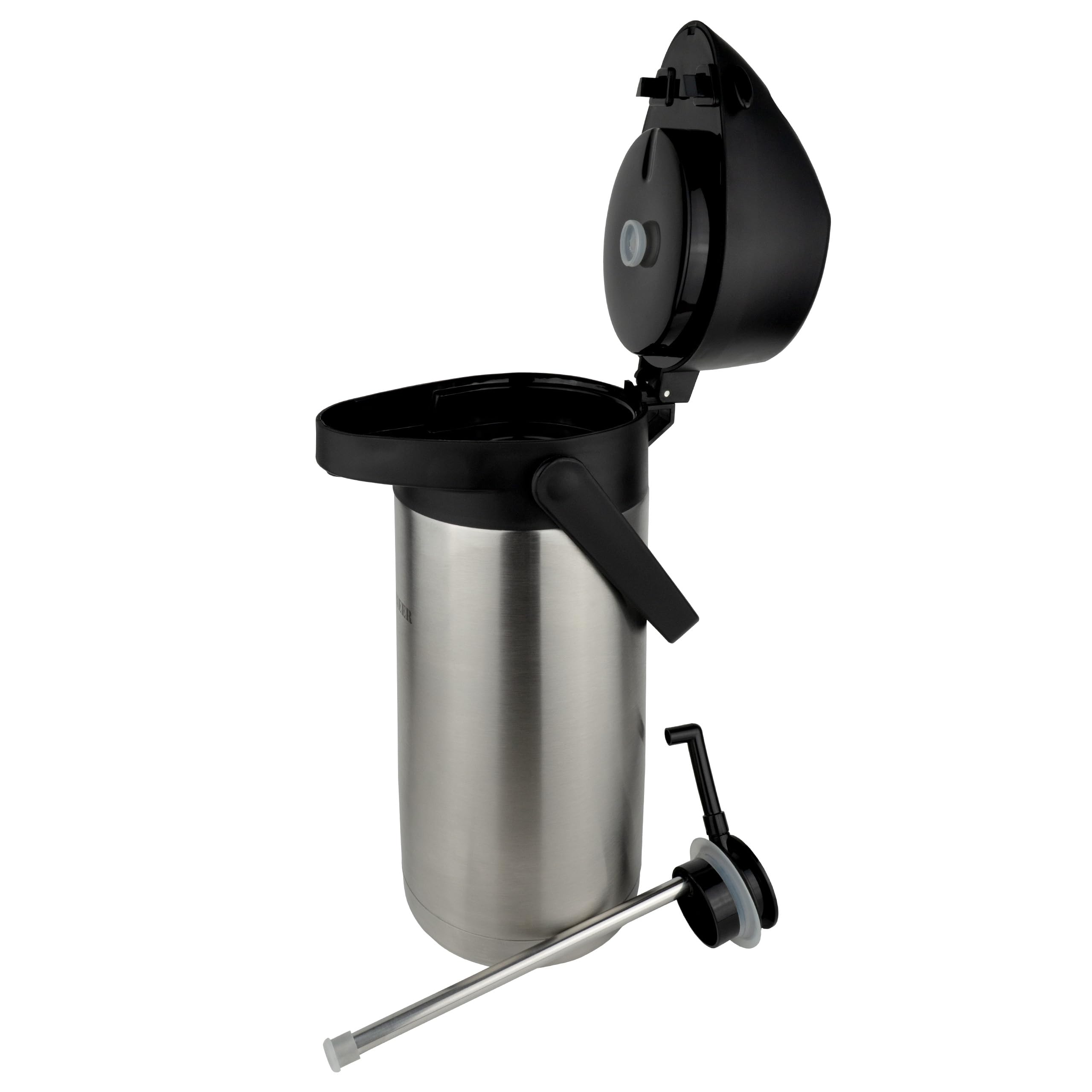 Pioneer Flacon 1,9 L en acier inoxydable avec levier, flacon étanche pour boissons chaudes et froides, distributeur de boissons à pompe facile à utiliser pour les événements