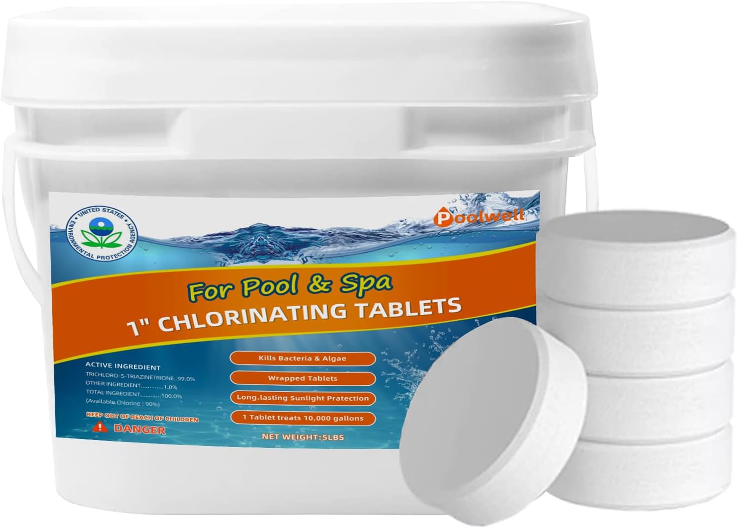 Chlorine Tablets, 3 in 5 LB Pool Chlorine Tablets 90