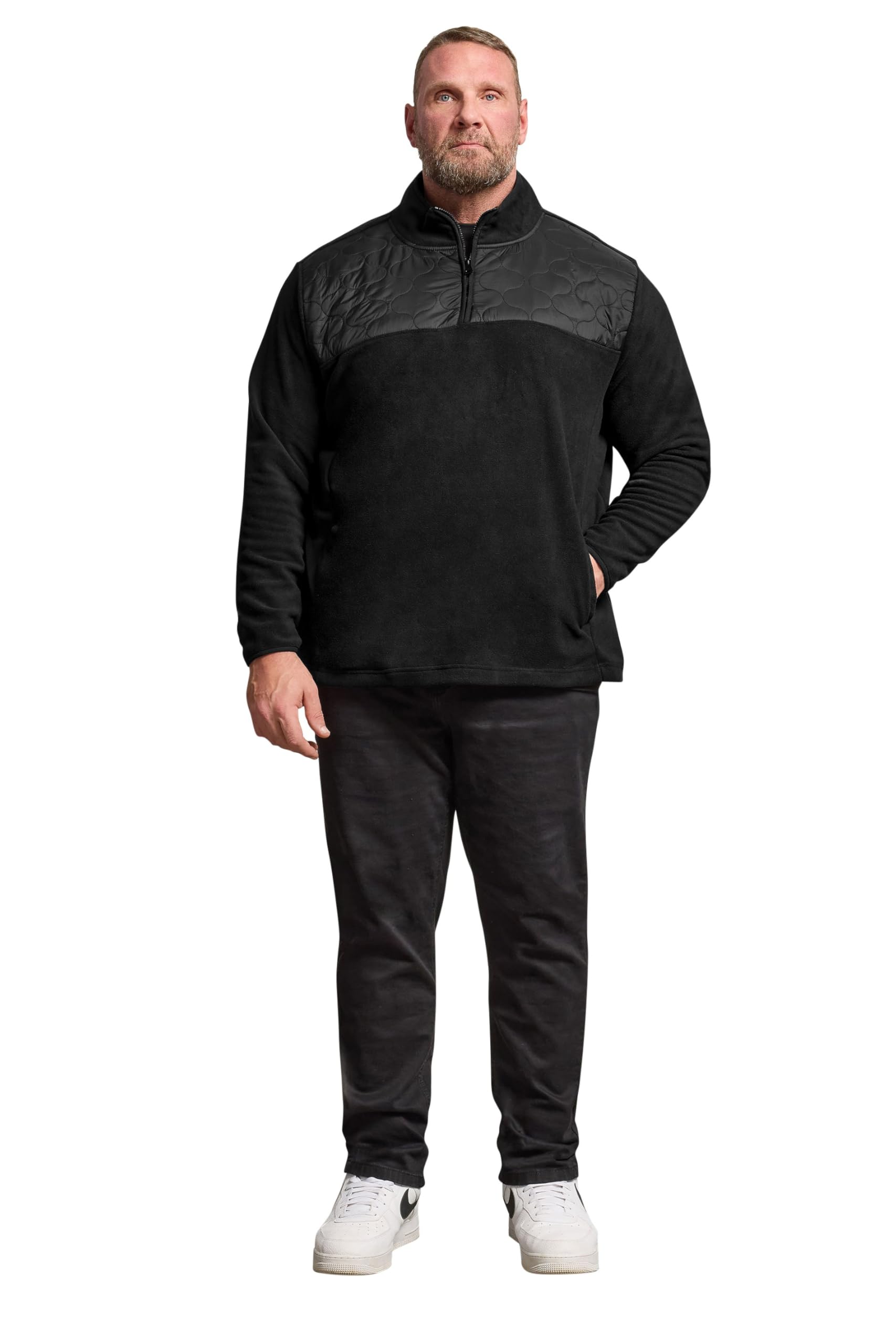 BadRhino Big & Tall Quarter Zip Quilted Fleece Jacket - Men's - Plus Size Curve