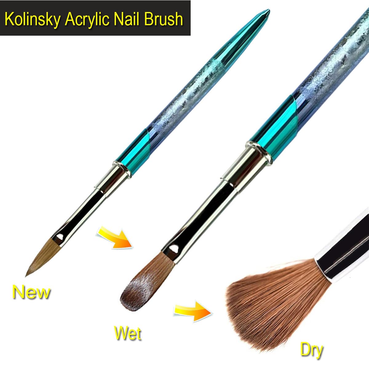 Kolinsky Nail Art Brush Acrílico con pelo de visón 100% virgen y mango de aluminio, pincel de gel profesional para aplicar Acrylic Beauty