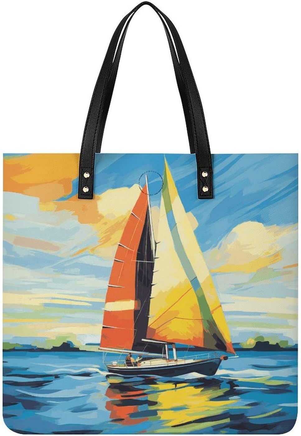 Colorful Sail Boat Tote Bag with Magnetic Buckle Reusable Grocery Bags Lightweight Cross Body Handbag for Daily Essentials