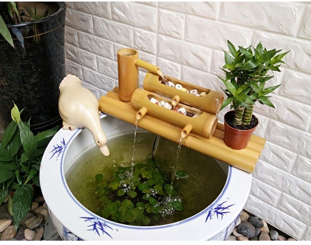 OTQEFTN Handmade Bamboo Water Fountain and Pump, Garden Decor Craft Fountain Zen Garden Water Fountain Bamboo Japanese Garden Decoration, 40cm