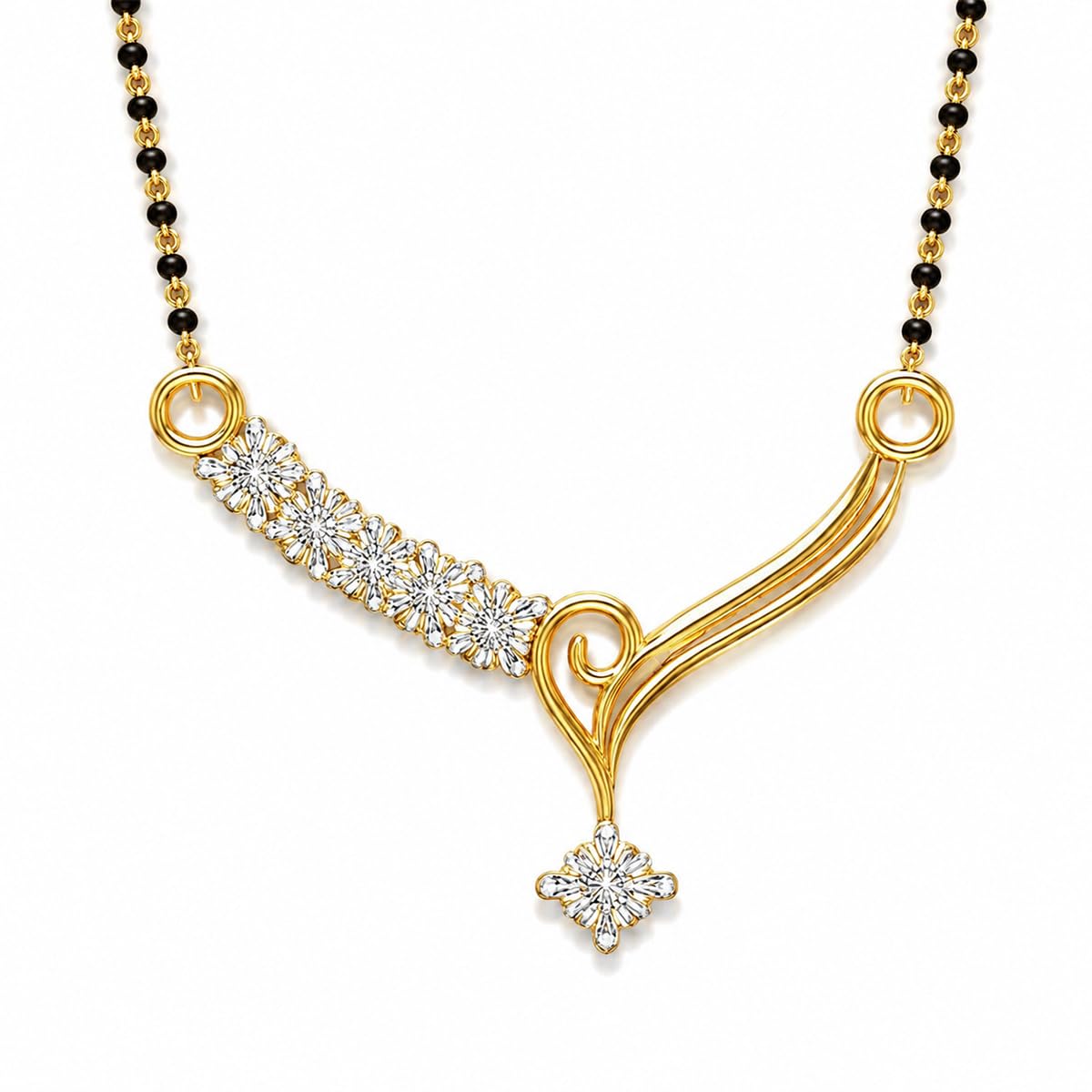 dishis 14/18K Yellow/White/Rose Yellow Gold and Diamond Tanmaniya Mangalsutra for Women-picture-33