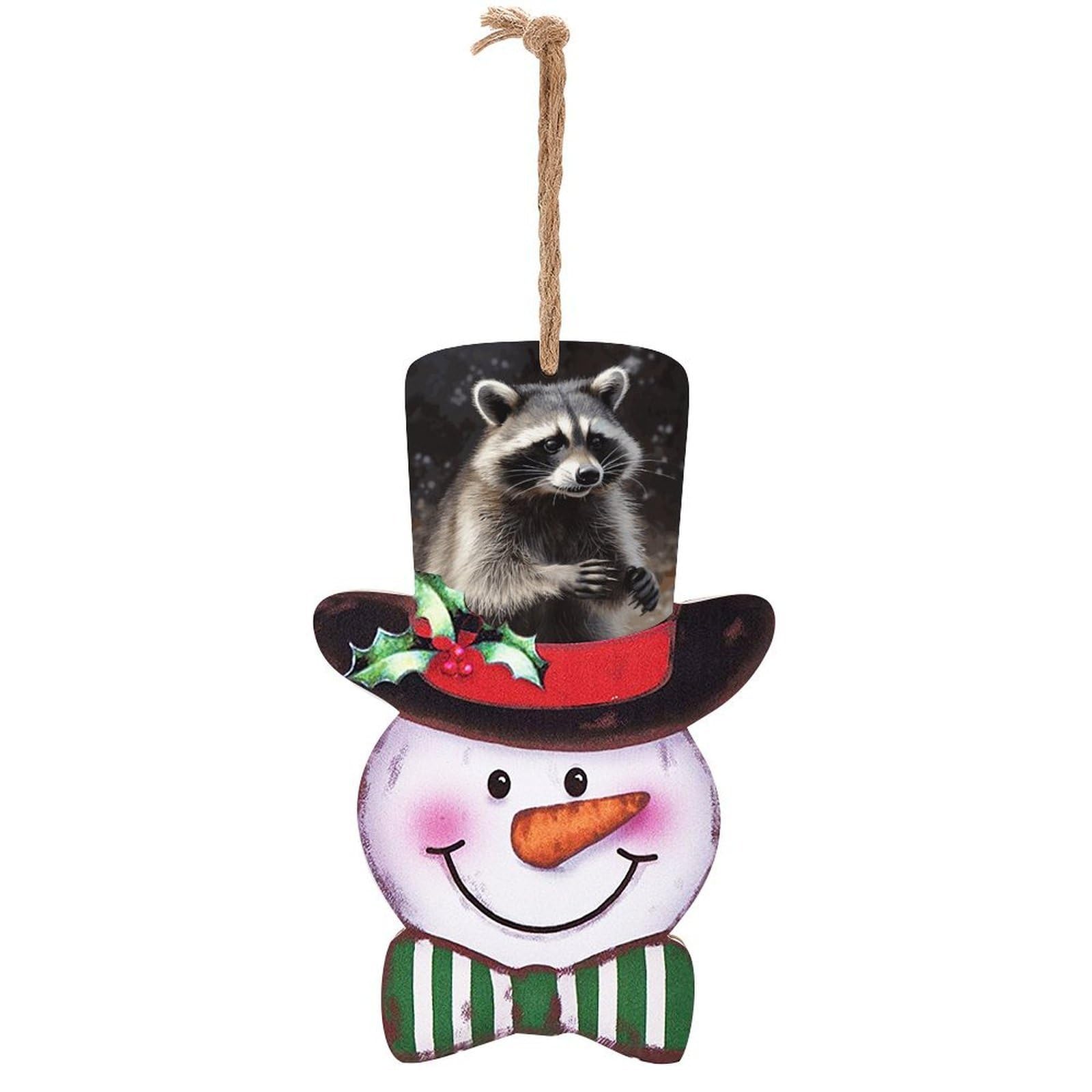 Raccoon Snowman Decor Christmas Snowmans Hanging Decors Wooden Exquisite Holiday Decoration Sign for Home Window Wall Farmhouse Indoor Outdoo