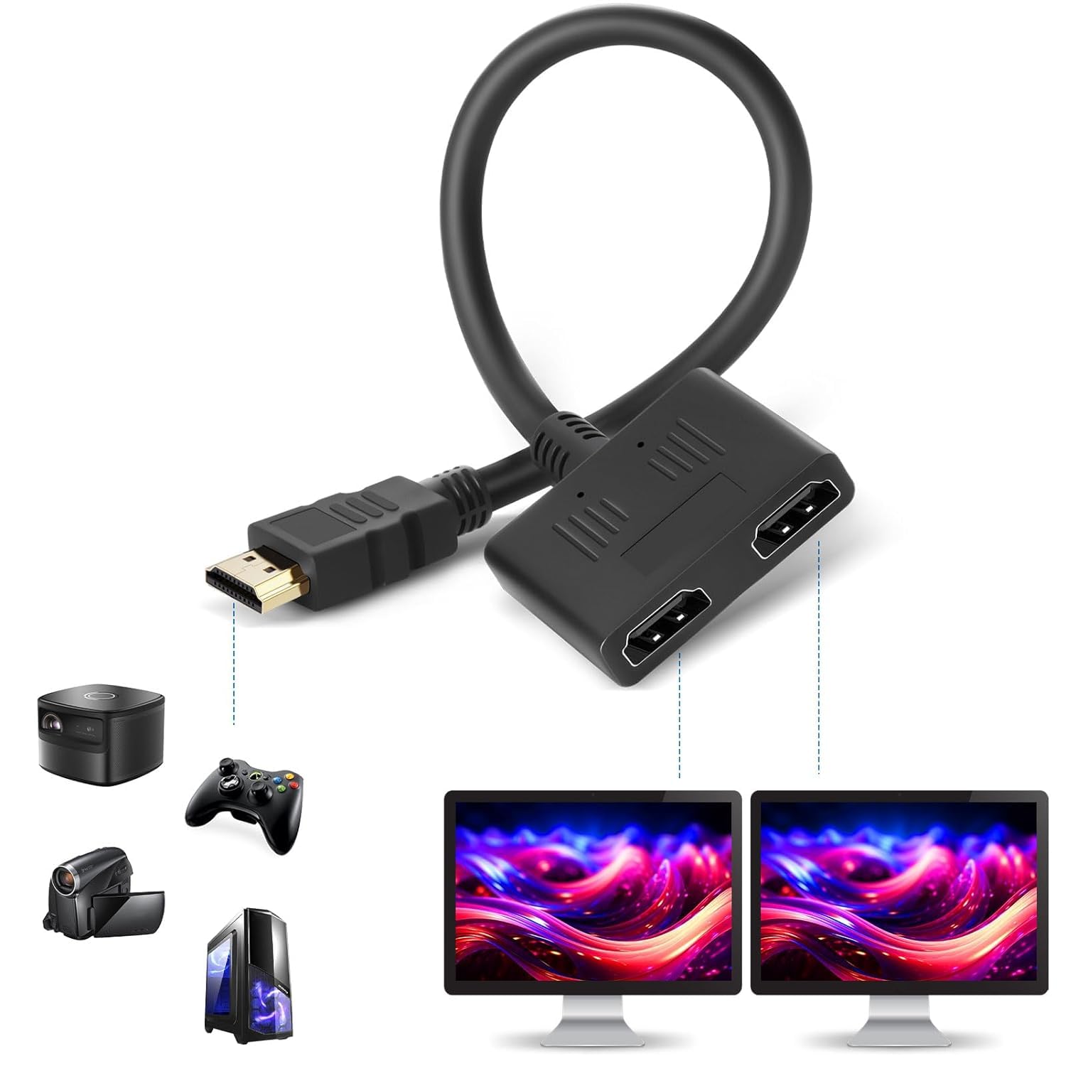 HDMI Splitter -HDMI Splitter 1 in 2 Out Adapter Cable-HDMI Male 1080P to Dual HDMI Female 1 to 2 Way, for HDMI HD, LCD, TV,Support Two TVs at The Same Time Transmit Video and Audio Simultaneously HDMI Splitter -HDMI Splitter 1 in 2 Out Adapter Cable-HDMI Male 1080P to Dual HDMI Female 1 to 2 Way, for HDMI HD, LCD, TV,Support Two TVs at The Same Time Transmit Video and Audio Simultaneously