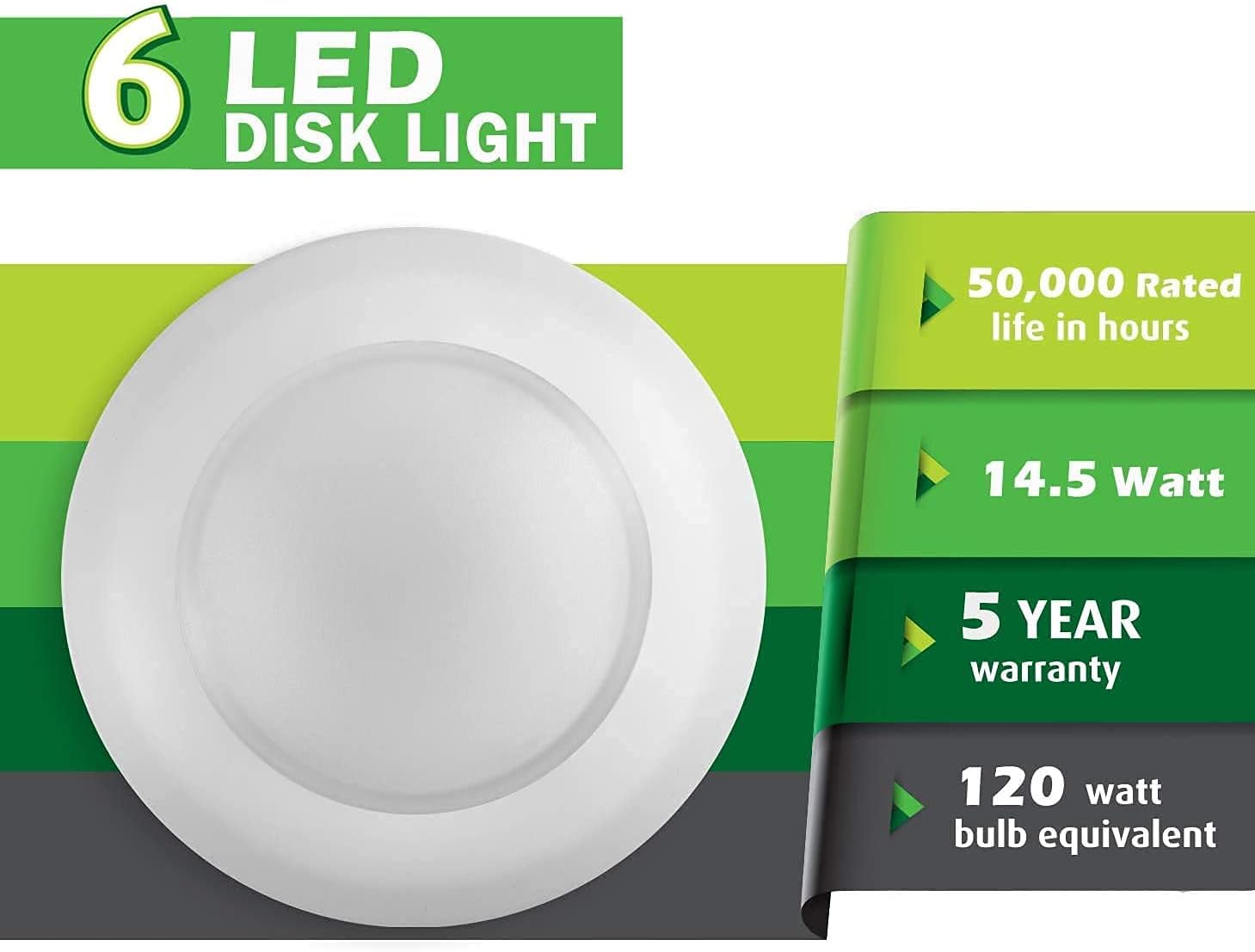 Wееklу Tор Sаlе (6 Pack) 7.5 Flush Mount Dimmable LED Disk Light, 15W (120W Equivalent), 120V, 2700K Warm White, White Trim, ETL Listed - Suitable for Wet Locations - 4/6 J-Box