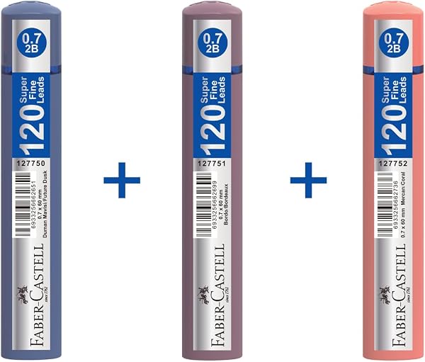 Faber-Castell 0,7mm 120'li Min,3'lü Set, 2B Mekanik Kalem Ucu, Soft‑Touch, Kolay Taşınabilir