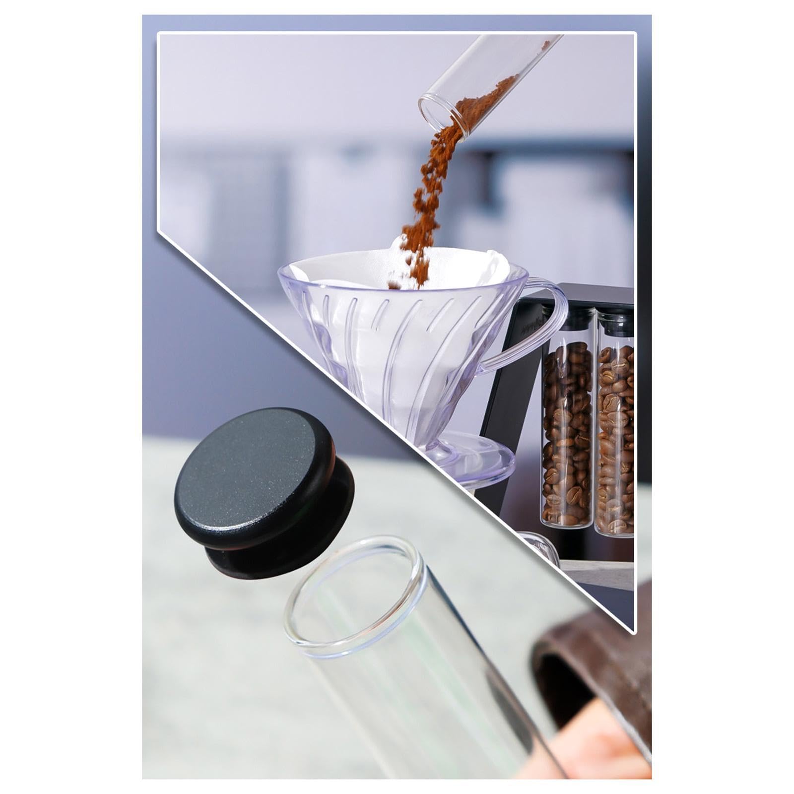 Kaffeebohnen Aufbewahrungsröhrchen Set, 4 Behälter, Luftdichte Glasfläschchen für Die Küchenbar