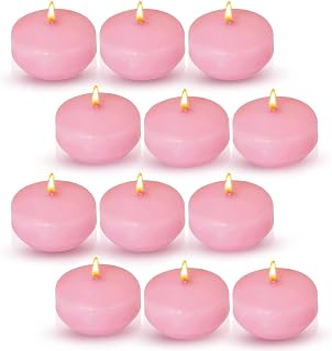 Axiom - Unscented 12 Piece Pink Floating Candles for Centerpieces - 2" Dripless and Smokeless Floating Candles with 4 Hours Burning Time for Wedding, Pool, Parties, Home Decor