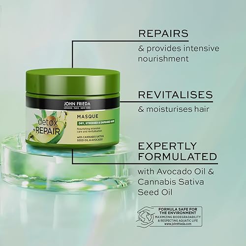 Miniatura 3 de John Frieda Mascarilla Detox & Repair 8.5 fl oz, acondicionador profundo intensivo para cabello seco, estresado y dañado, mascarilla nutritiva para
