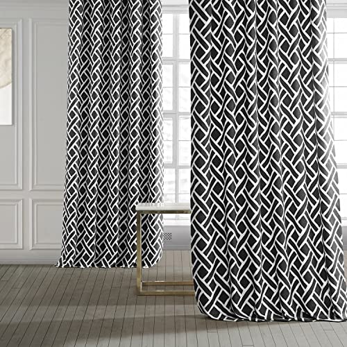 Image of HPD Half Price Drapes Modern Geometric Printed Curtains 108 Inches Long Luxury Cotton Curtains (1 Panel) Room Darkening Curtains for Bedroom & Living Room, 50W x 108L, Crosshatch Geometrical Black