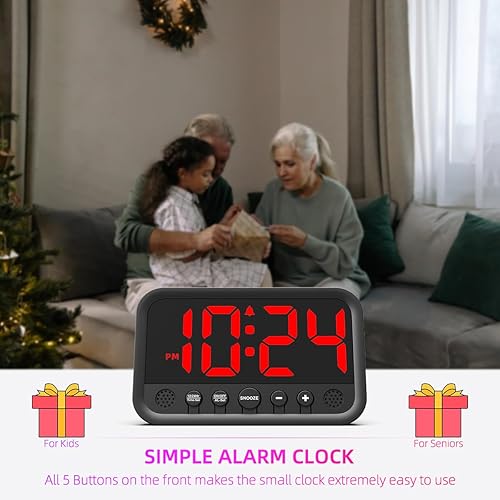 Miniatura 5 de Reloj digital LED pequeño para dormitorio, reloj despertador fuerte para adultos y adolescentes que duermen mucho | Reloj de escritorio eléctrico