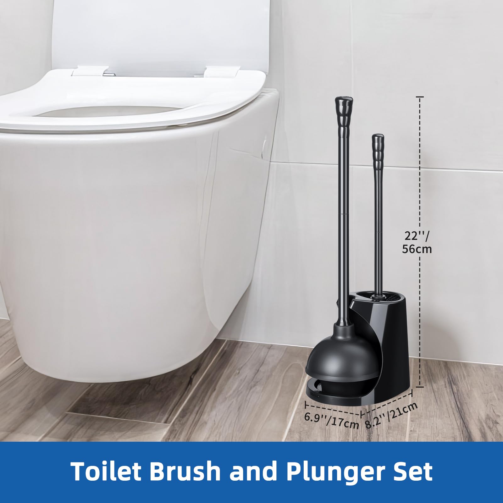 Qaestfy Lot de 2 déboucheur et brosse pour le nettoyage de la salle de bain, 2 en 1 à long manche avec poils rigides et piston puissant, support peu encombrant