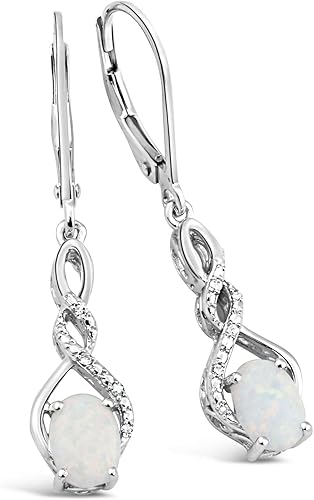 Pendientes de ópalo creados en laboratorio con acento de diamantes en plata de ley o placa de oro amarillo