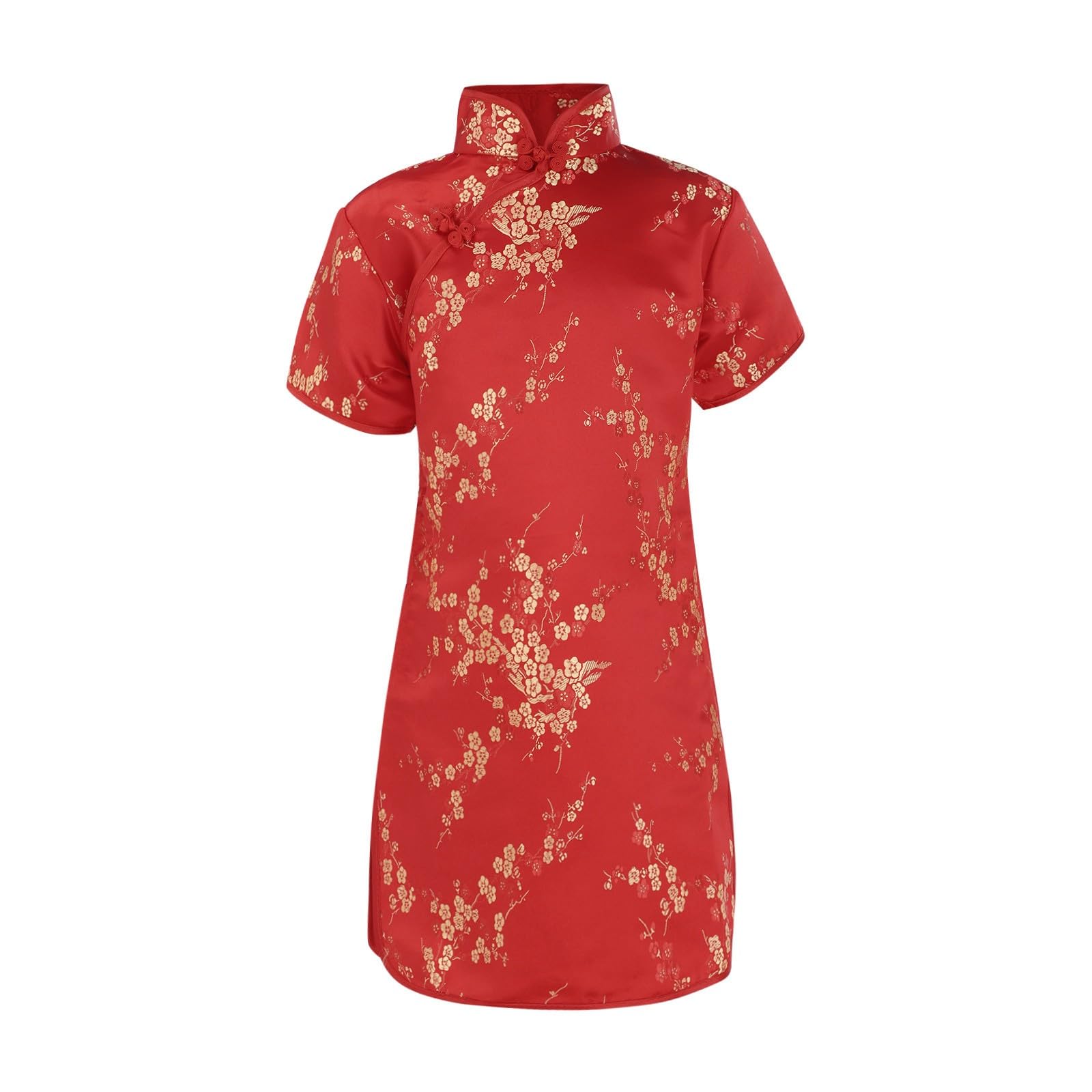 Girls Chinese Traditional Qipao Flower Embroidered Short Sleeve Slim Fit Cheongsam Princess Birthday Party Dresses