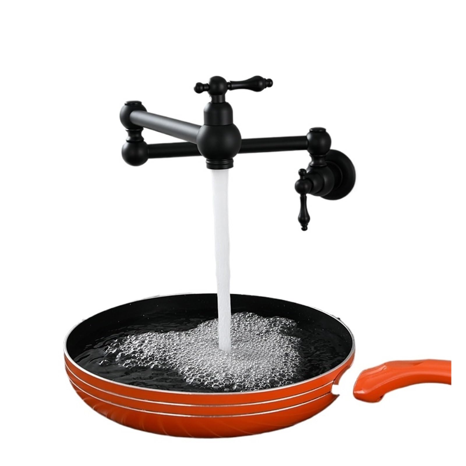 ZYCHSJXA Brass Pot Filler Faucet Wall Mounted Over Stove Water 2 Handles Folding Stretchable Faucets Tap(Black)