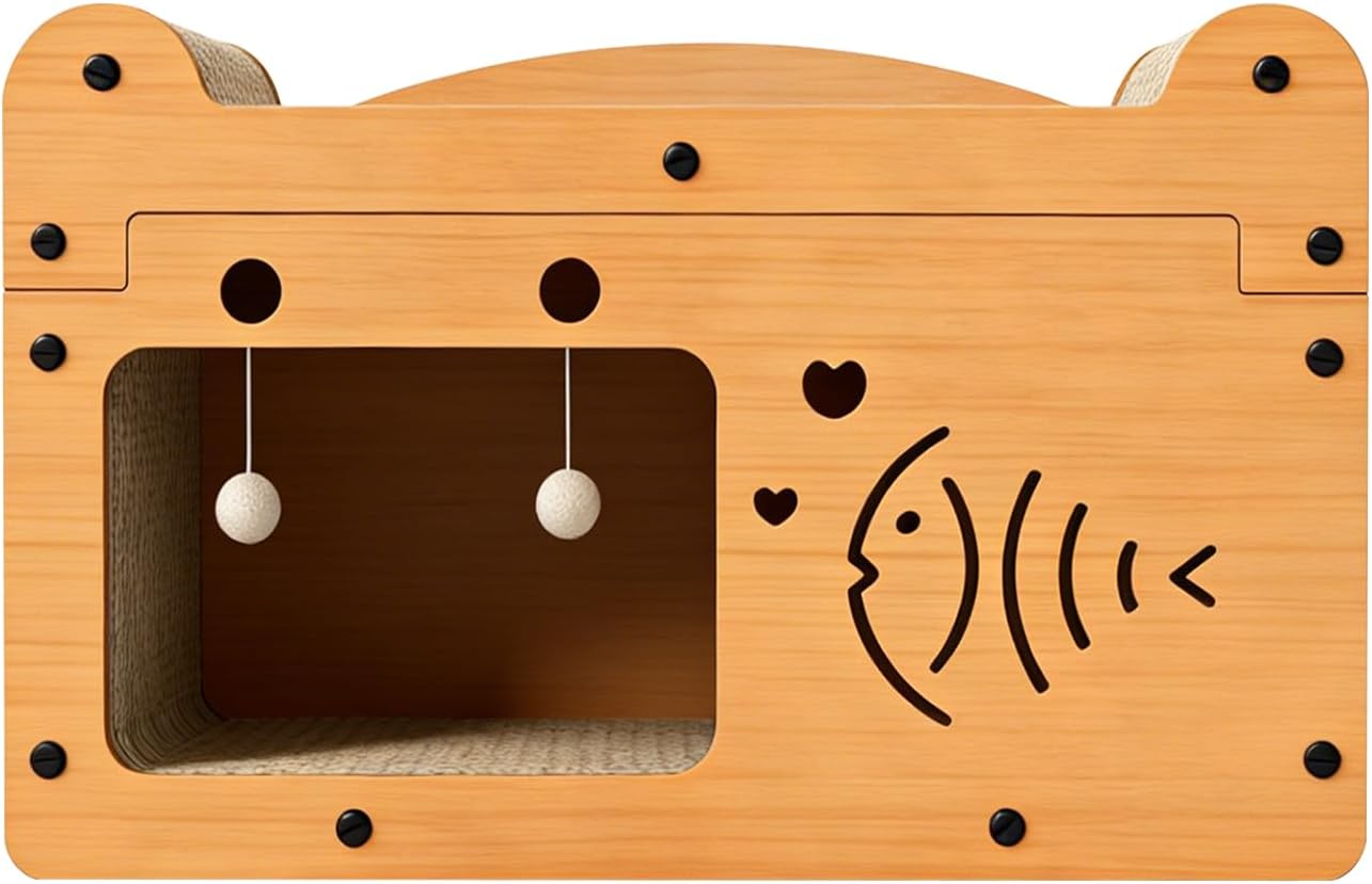 Cardboard Cat Scratcher House with Rectangular Entrance, 2-in-1 Modern Cat Cave Bed & Corrugate Board, Sturdy Cat Condo for Sleeping & Playing, Perfect for Small to Medium Cats