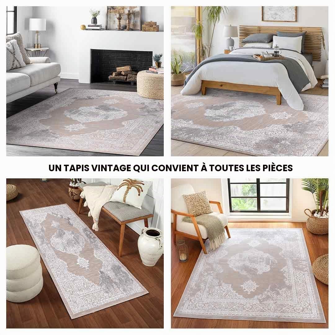 Livabliss Tangier Tapis vintage pour couloir, salon, 80 x 150 cm, style scandinave neutre, style bohème, poils naturels faciles d'entretien, beige, 80 x 150 cm