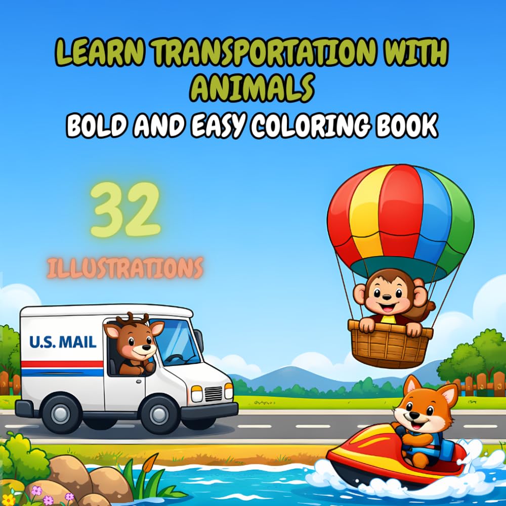 learn transportation with animals: A Fun Coloring Book for Kids Ages 4-8, Featuring Cute Animals, Cars, Trucks, Planes, and More!