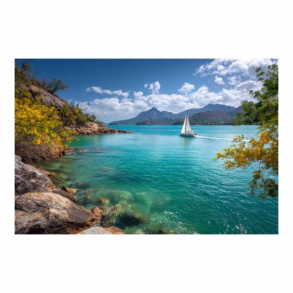 HOQIU Landscape wall art Tropical SailBoats Viewss canvas art, art print, house decor, bedroom wall decor above bed, prints for living room.(Multicolor)-70x100cm Unframed