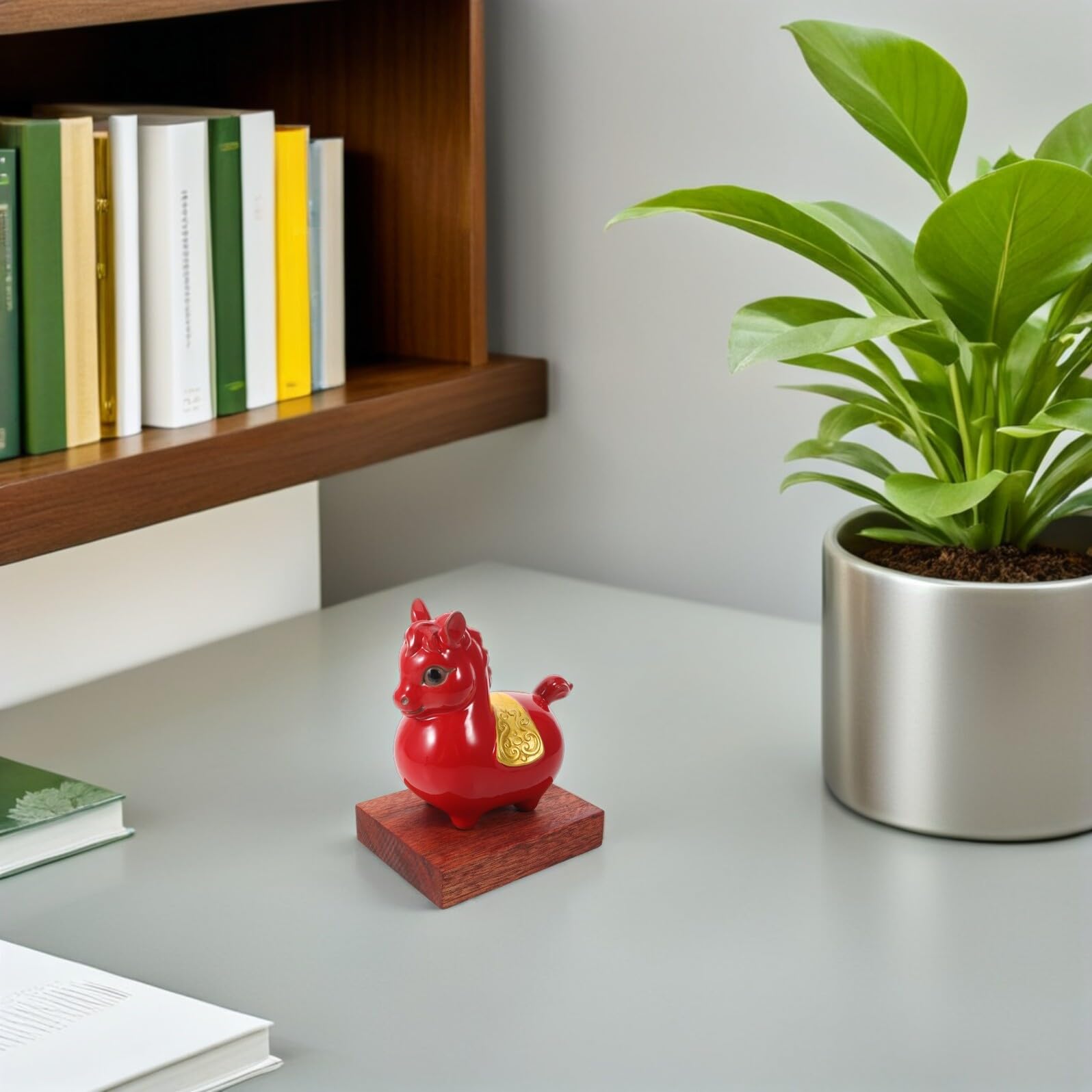 Chinesische Neujahrsdekoration Pferdefigur aus Keramik Handbemalt als Glücksbringer für Büro und Wohnzimmertisch Elegante Traditionelle Kunst