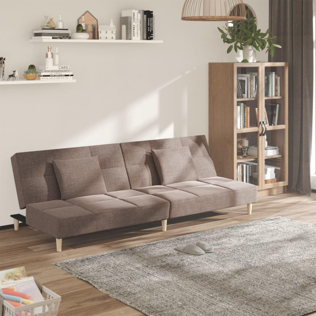 Sofá cama de 2 plazas con 2 almohadas, sofá plegable de tela gris