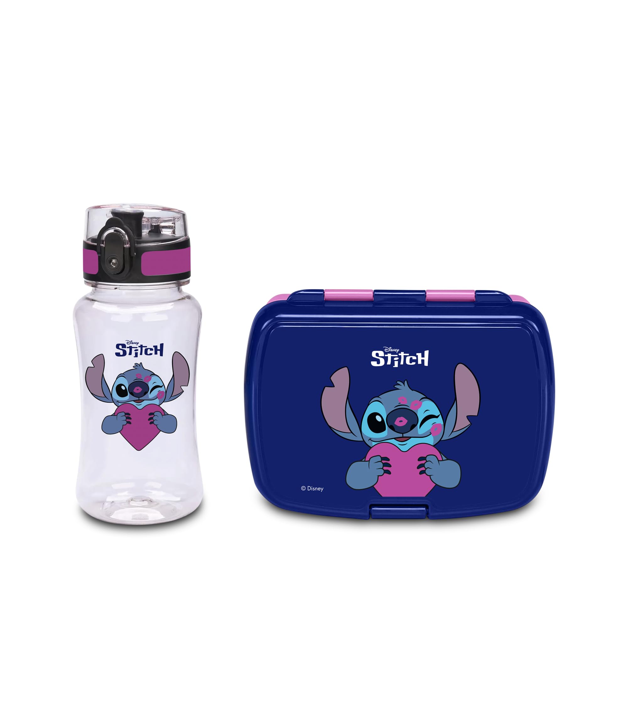 Seven LILO & STITCH Blue Lunch Box + Water Bottle Set for Children, Internal Divider, 460 ml Bottle with Airtight Lid, Official Product, Football Product, Gift Idea for Children and Adults