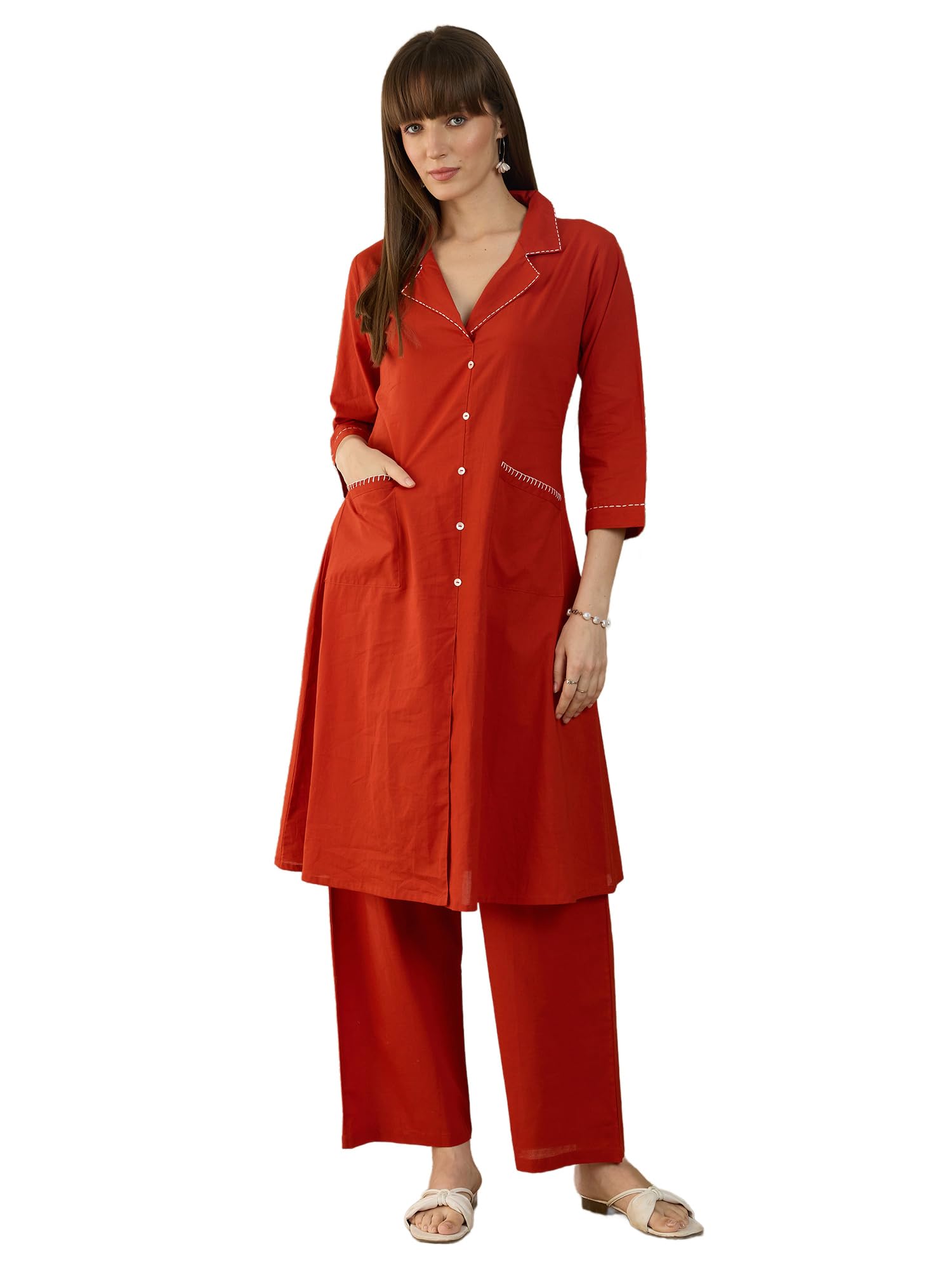 indo era Women's Catton Ethnic Co-Ord Set | Kurta Pant Set | Kurta Palazzo Set | Stylish Cotton Suit Set for Women,11898-picture-18