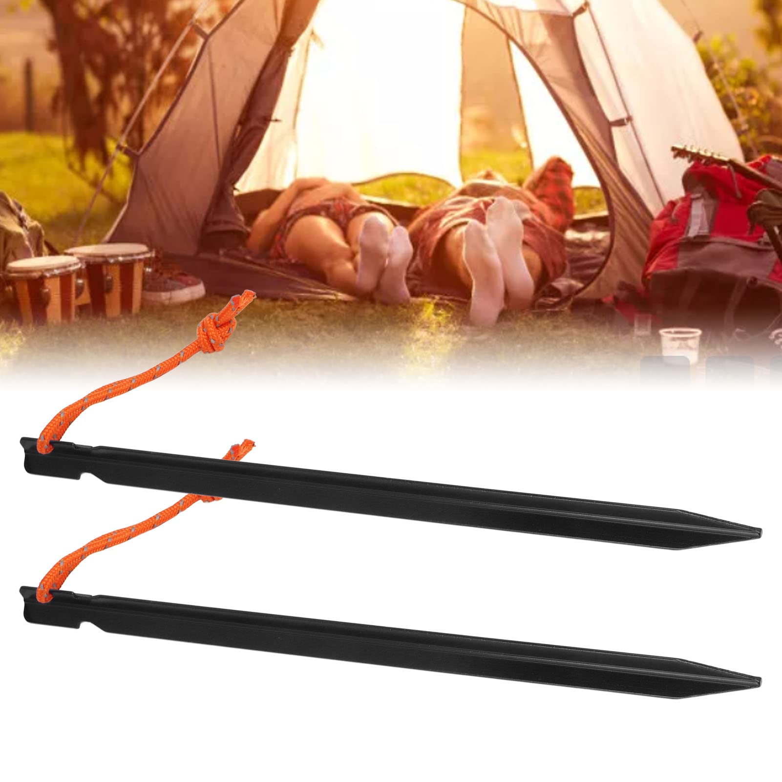 KANASI Picchetti per tenda, robusti picchetti in alluminio a forma di V da 23 cm con corde per fissare tenda e tettoia da campeggio all'aperto. (Nera)