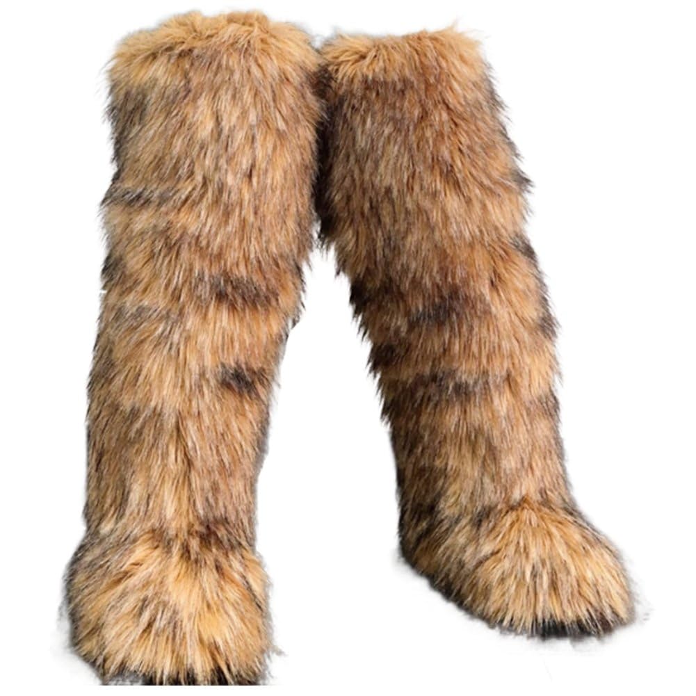 Bottes hautes duveteuses pour l'extérieur et chaussures d'hiver en fausse fourrure
