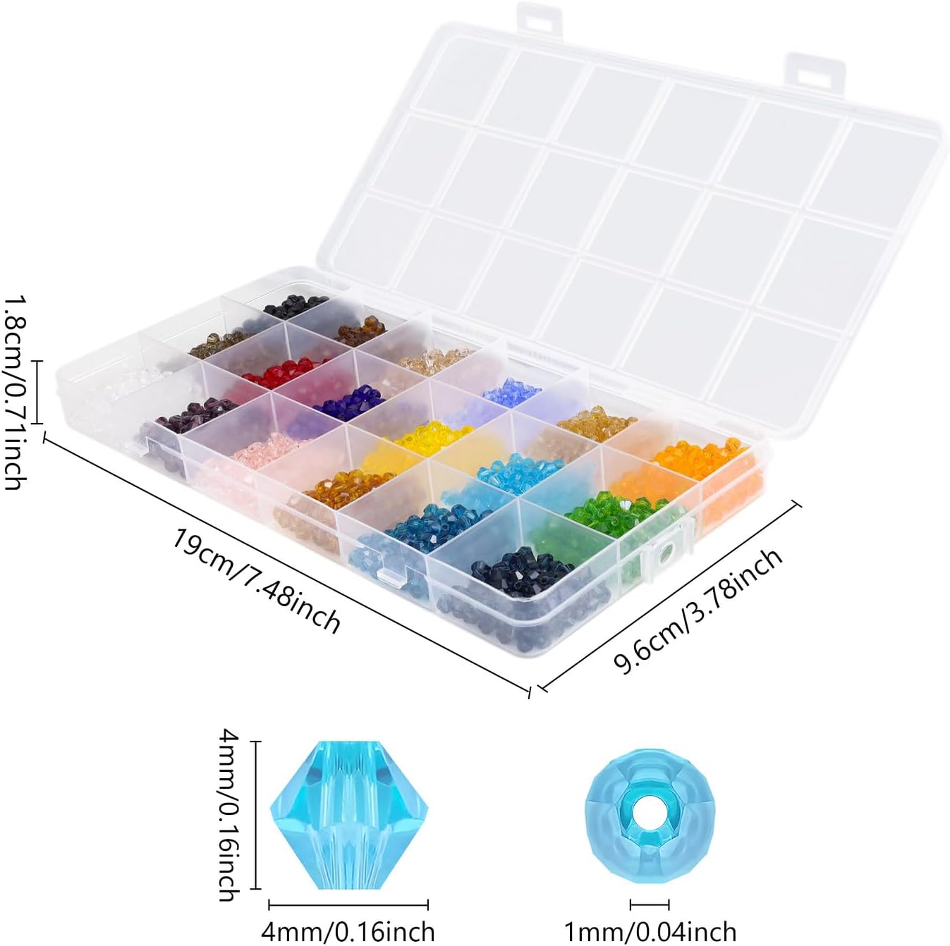 LAIDANLA 1800pcs 4mm Bicone Crystal Glass Beads, 18 Colors Small Faceted Beads Bulk for Jewelry Making Bracelets Necklaces Keychains Earrings with Container Box - Image 4