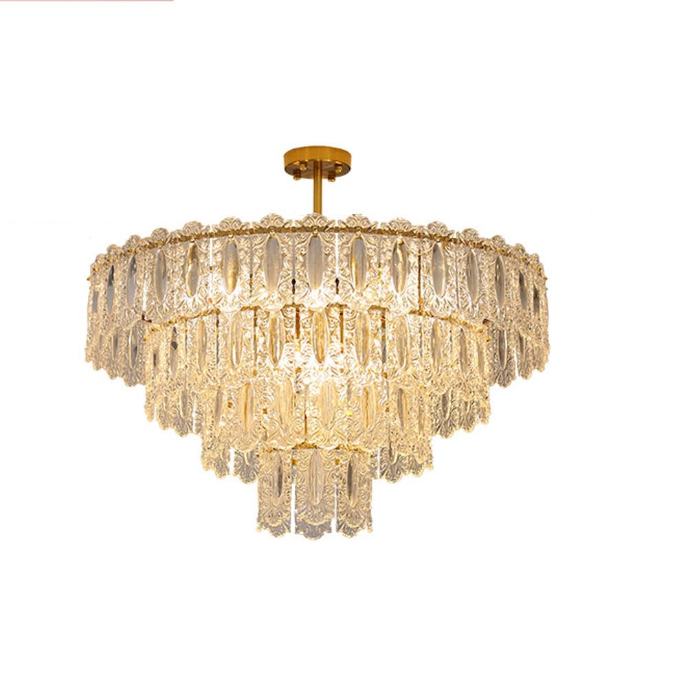 KXEcoLife French retro chandelier, hand-carved auspicious clouds glass antique art light luxury bedroom living room dining lamps and lanterns,4 layers 80cm