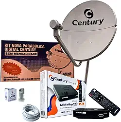 Kit Antena Bipartida Century KU 60 cm + Receptor Midiabox B7 + LNBF Simples + Cabo 15M C/Conectores
