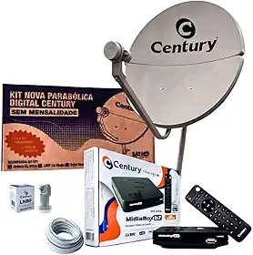 Kit Antena Bipartida Century KU 60 cm + Receptor Midiabox B7 + LNBF Simples + Cabo 15M C/Conectores