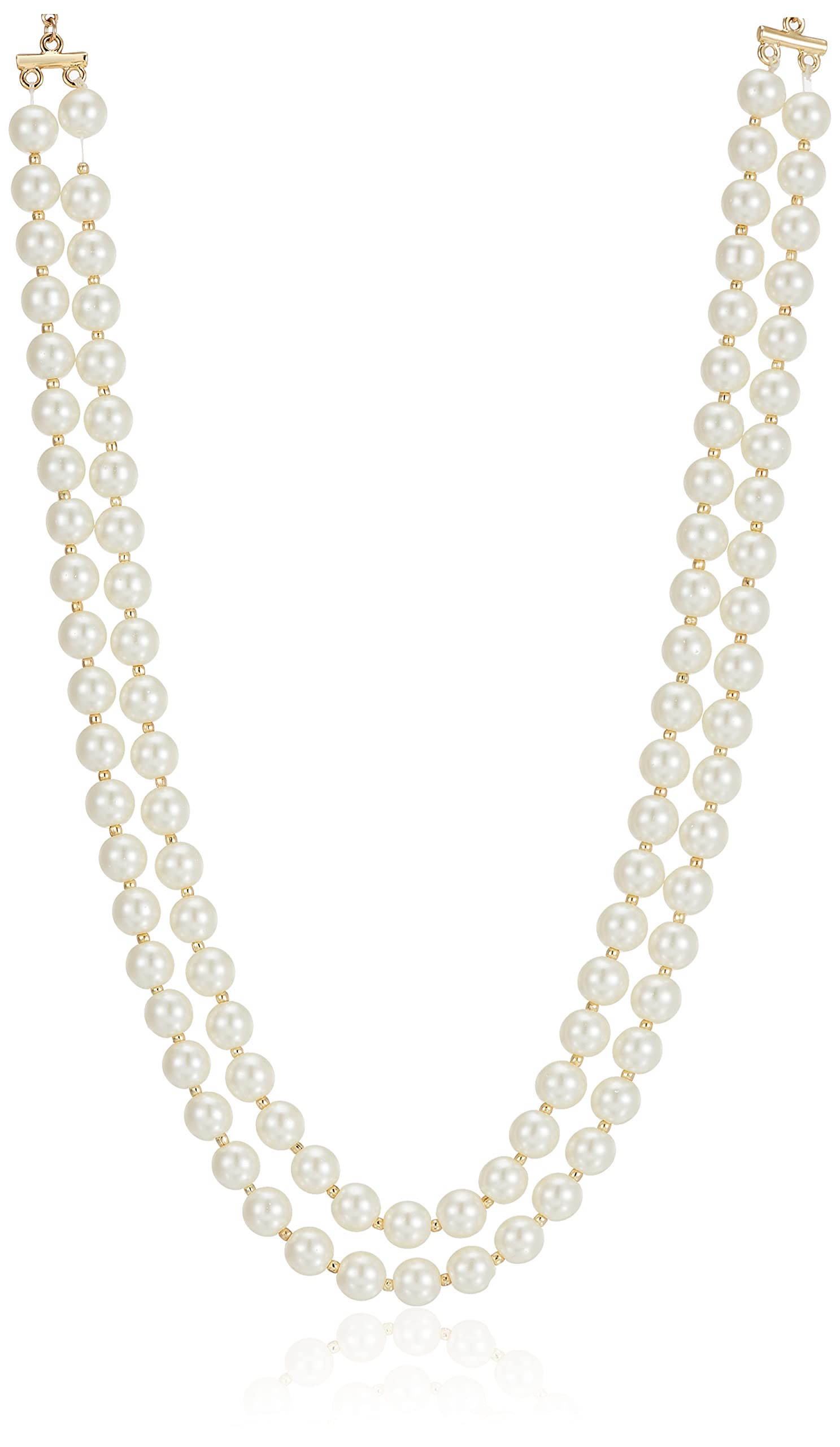 Estele 24kt Gold Plated Double Line White Pearls Necklace for Women with Gold Beads (B09883VMFJ) Amazon Price History, Amazon Price Tracker