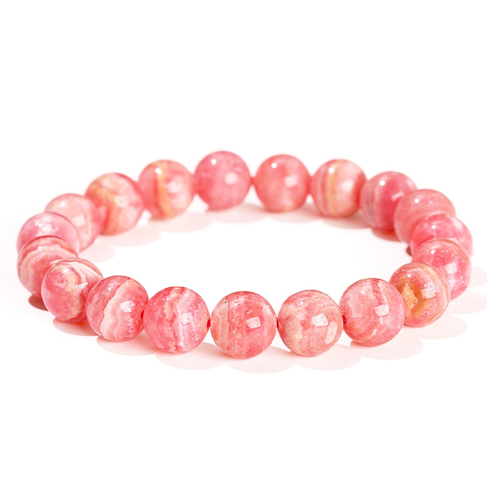 Bracciale con rodocrosite da Donna – Bracciale Elasticizzato con Perline a Fila Singola in Pietra di rodocrosite Rosa Naturale, Regalo Semplice ed Elegante,9~10mm